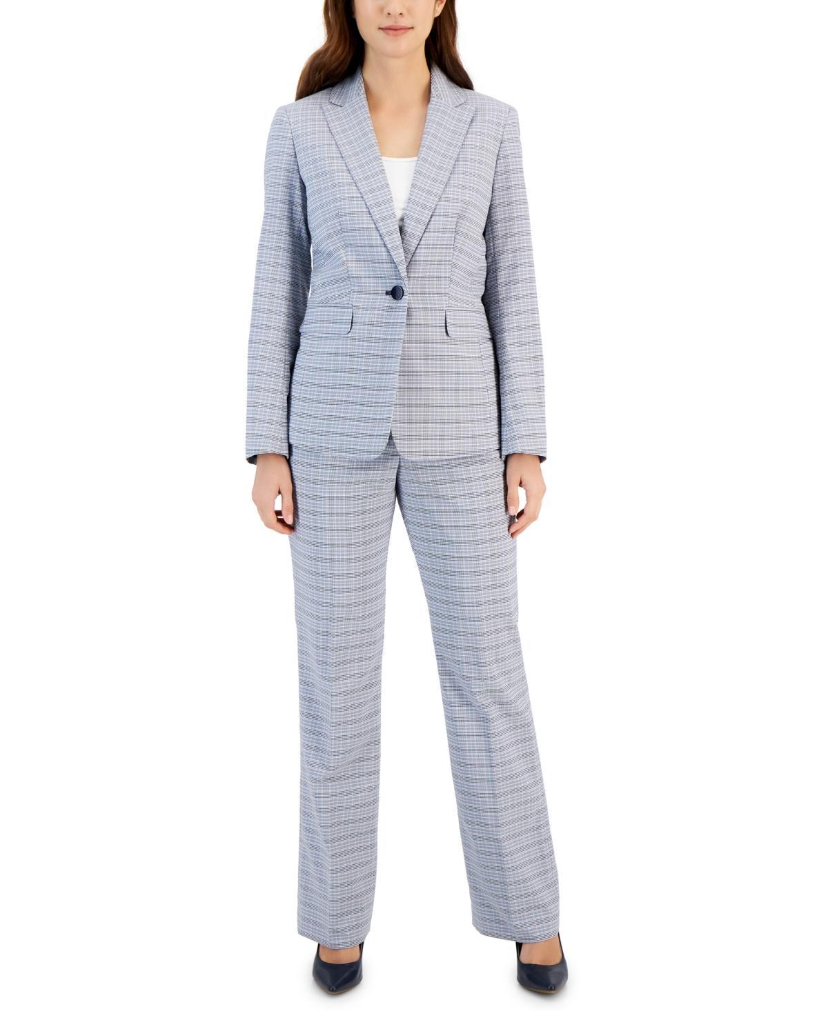 Le Suit Womens Plaid Pant Suit, Regular & Petite - White Product Image