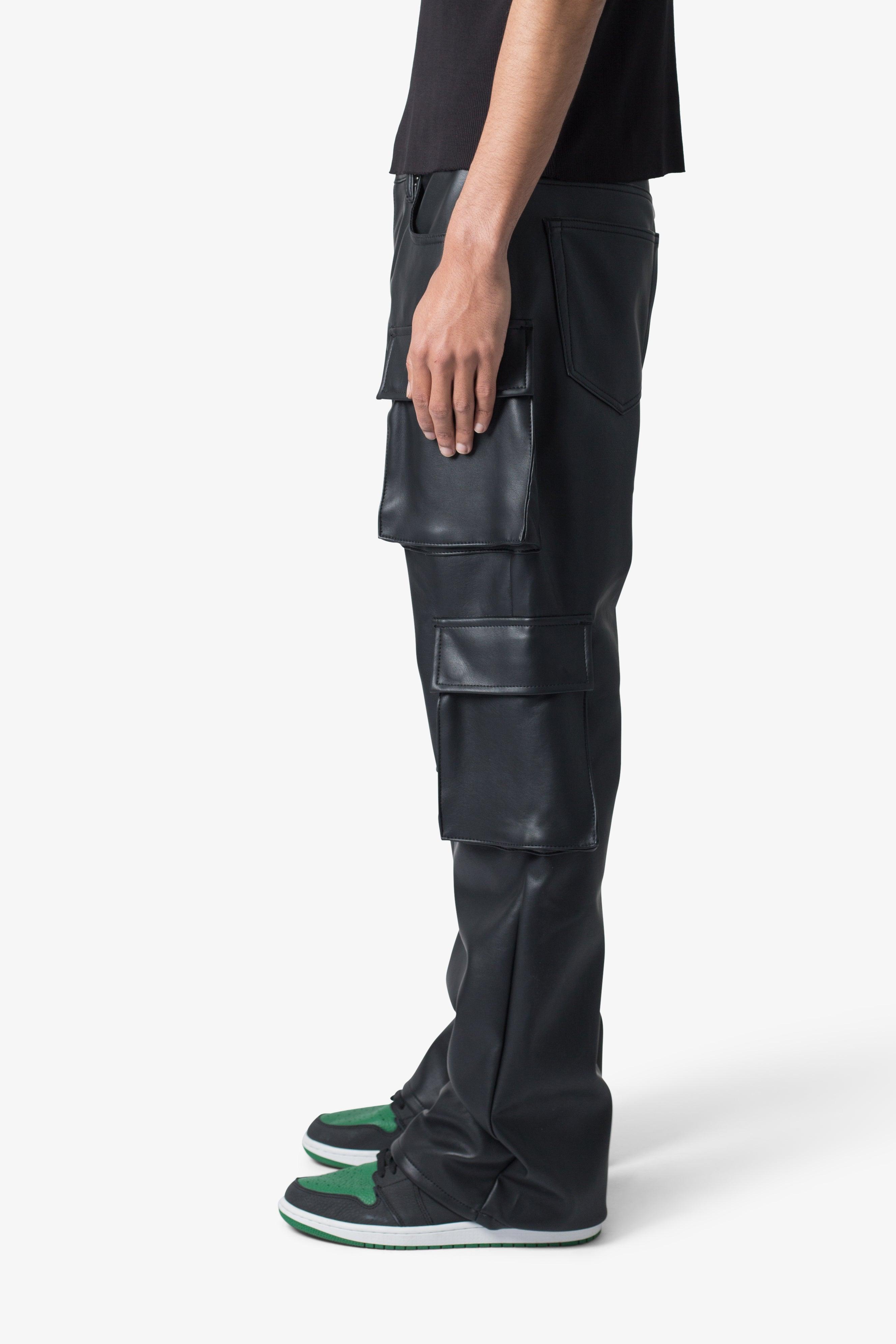 Leather Double Snap Cargo Pants - Black Product Image