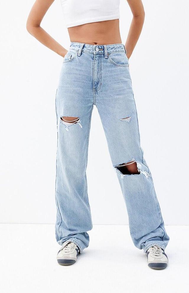 Women's Light Indigo Ripped Curve '90s Boyfriend Jeans Product Image