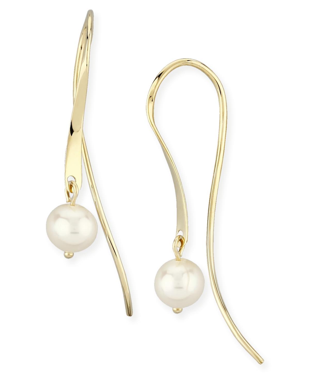 Pearl (6 mm) Drop Threader Earrings Set in 14k Gold Product Image