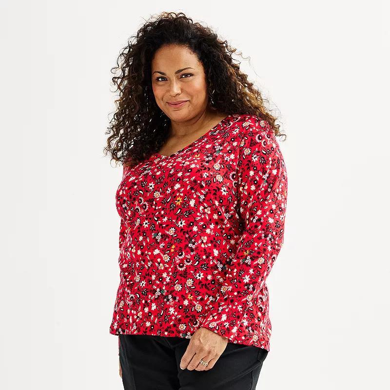 Plus Size Croft & Barrow Essential V-Neck Top, Womens Dark Red Product Image