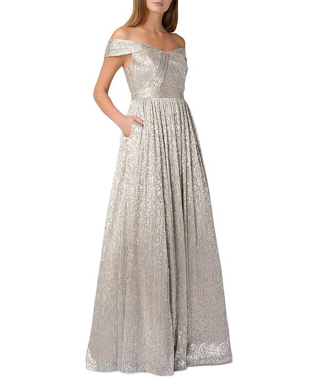 Womens Metallic Off-The-Shoulder Gown Product Image