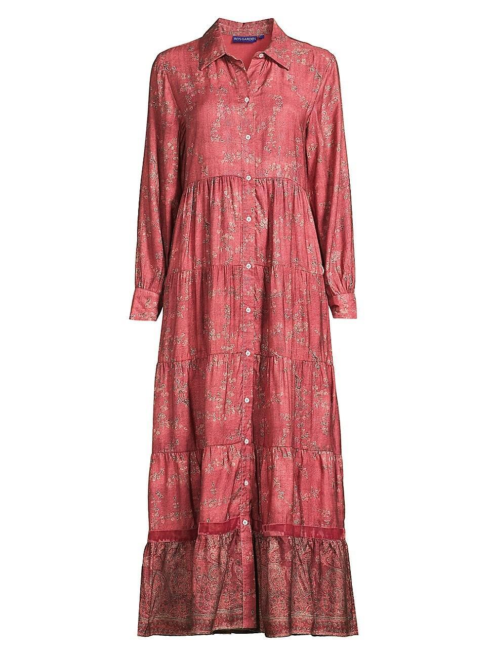 Womens Jinette Floral Cotton Tiered Maxi Shirtdress Product Image