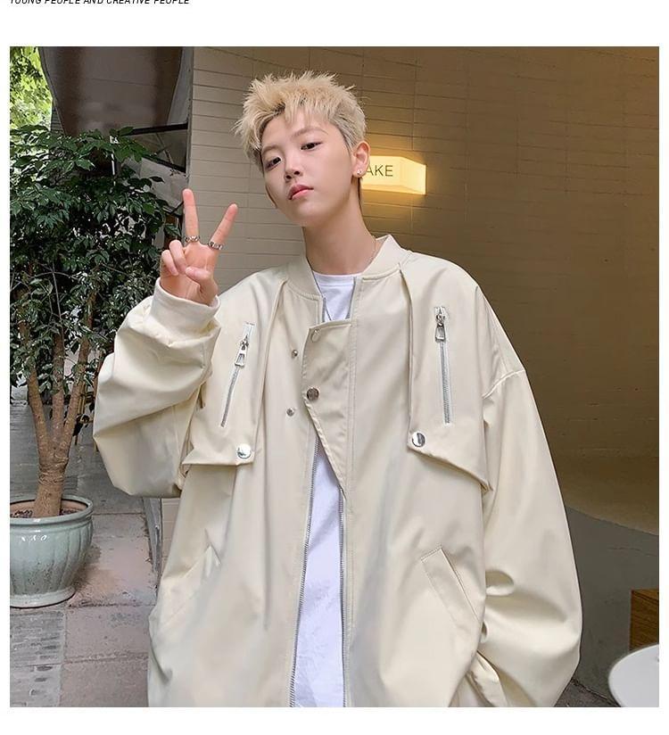 Plain Oversized Zip Bomber Jacket Product Image