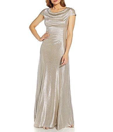 Adrianna Papell Glitter Cowl Neck Draped Back Cap Sleeve A Product Image