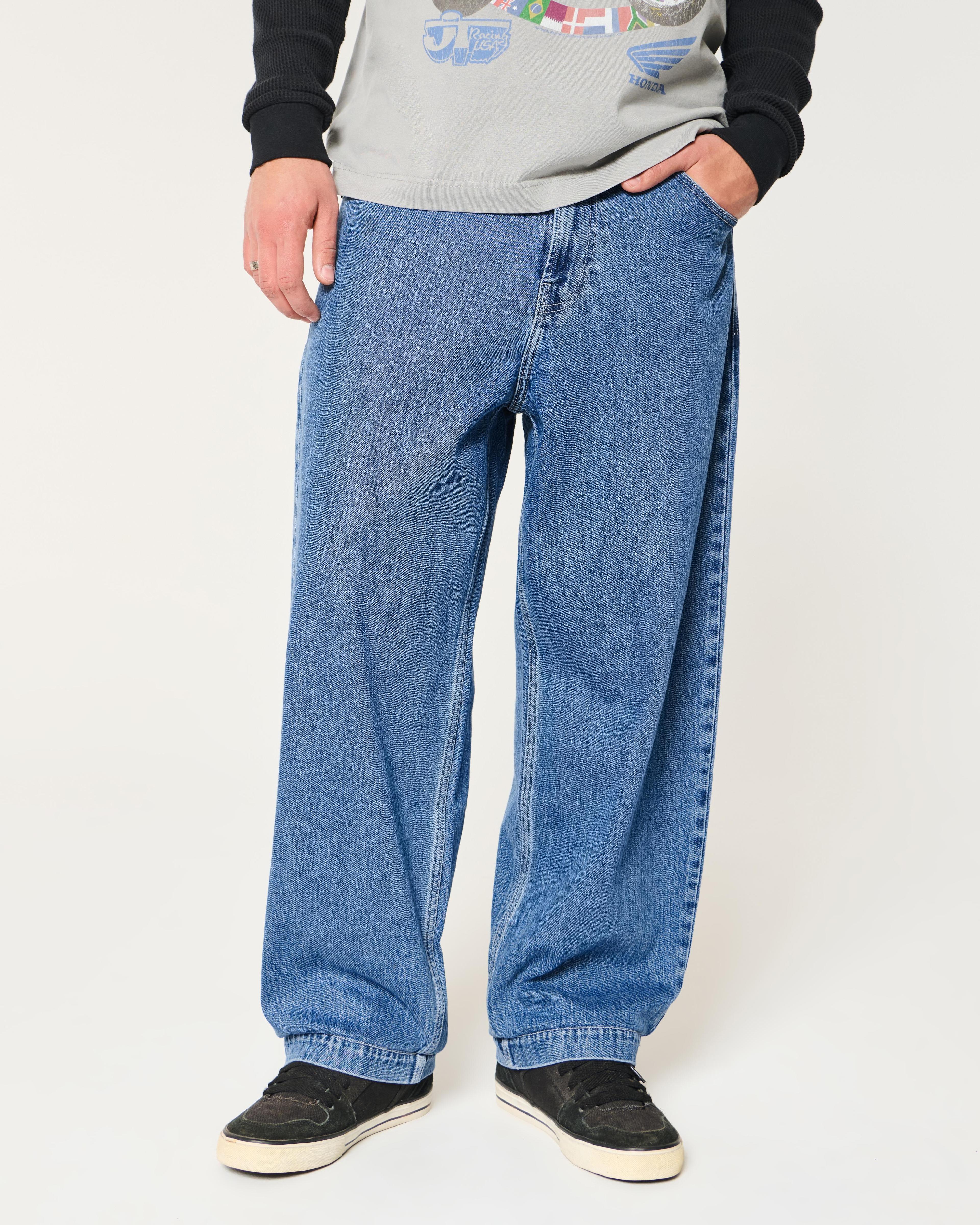 Medium Wash Embroidered Baggy Skater Jeans Product Image