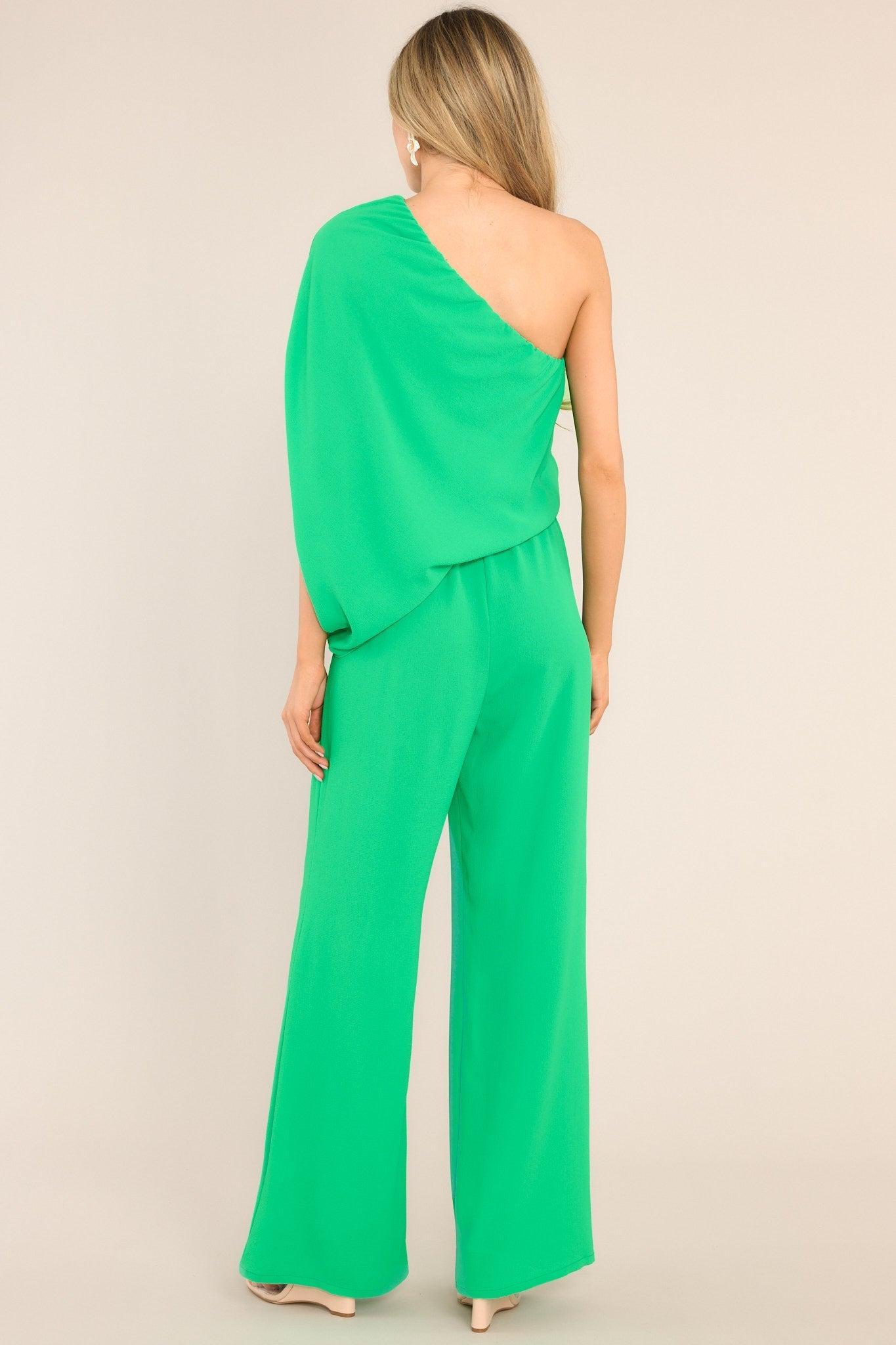 Dreaming Of New Green One Shoulder Jumpsuit Product Image