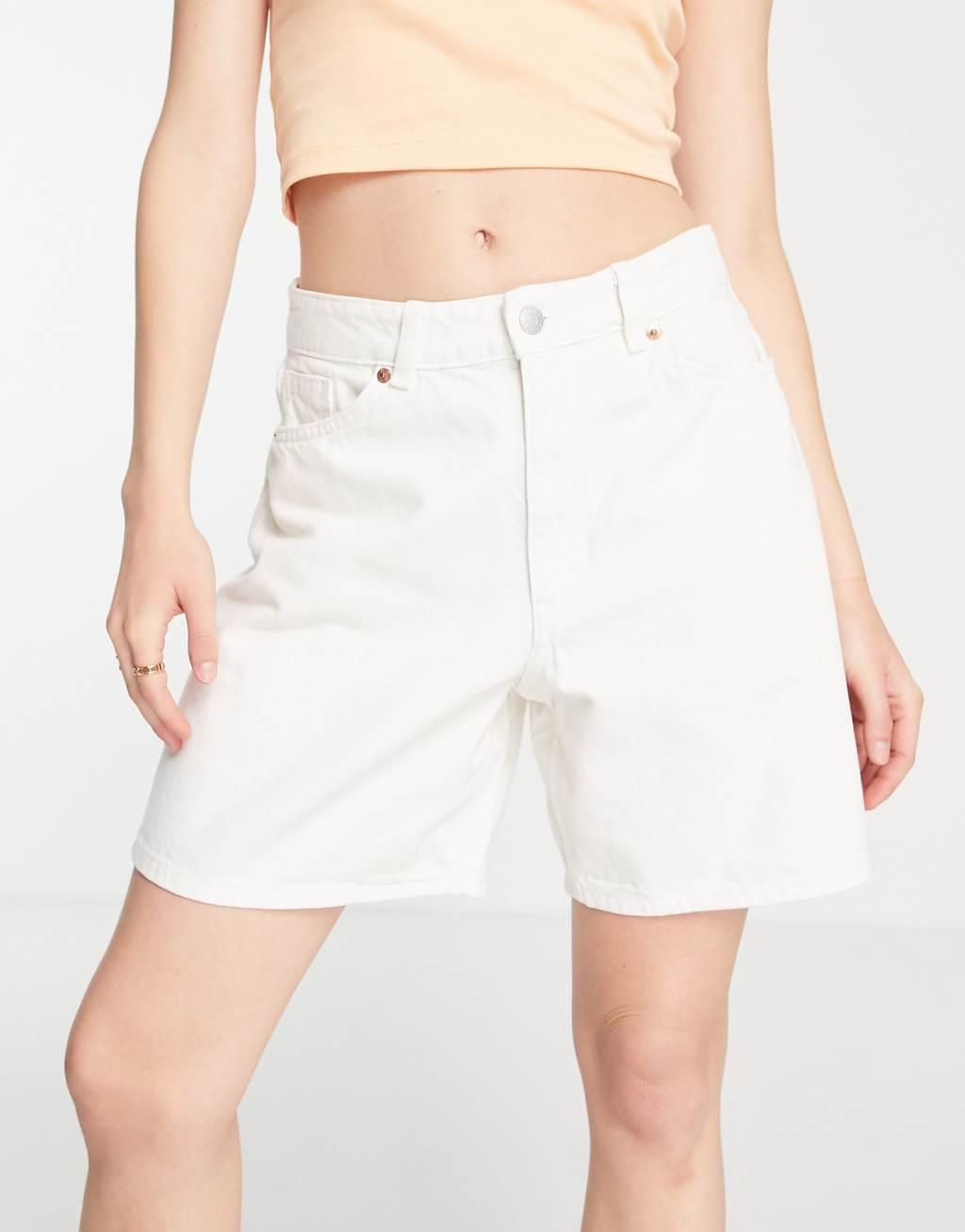 Monki denim shorts in ecru Product Image