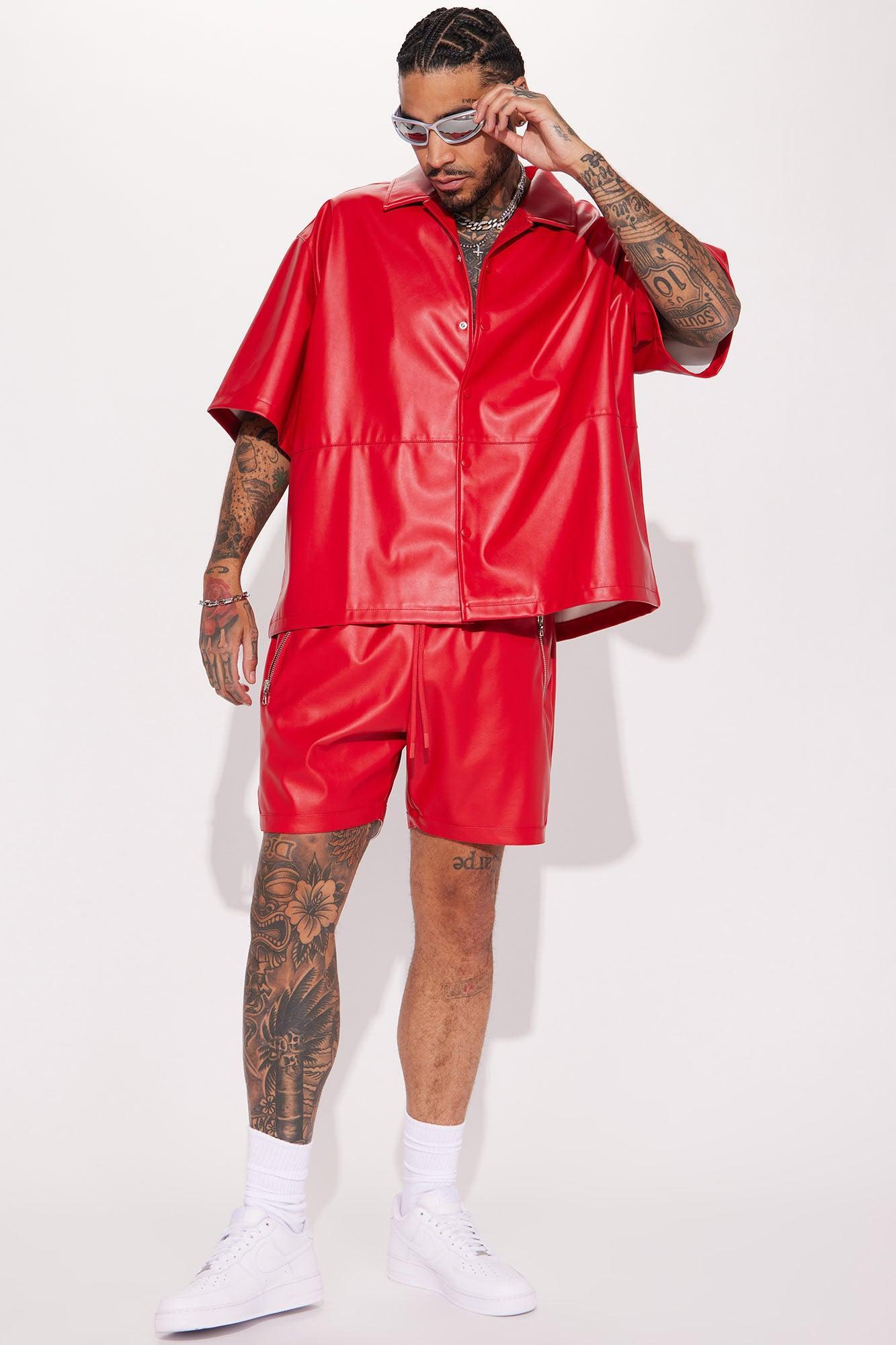 Slam Dunk Faux Leather Shorts - Red Product Image