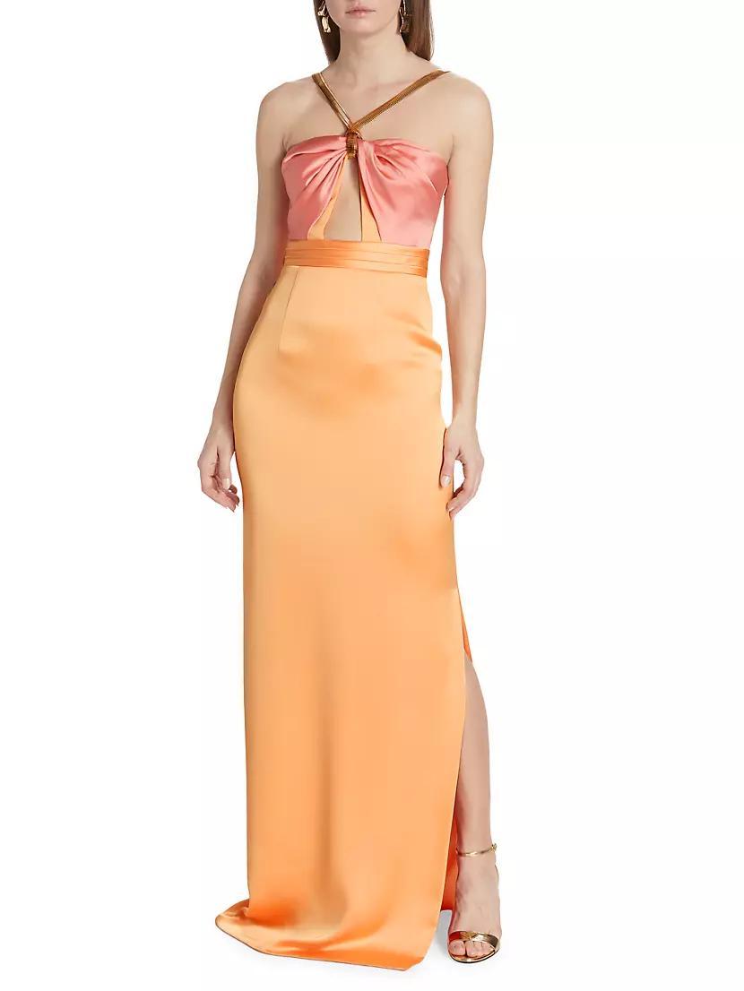 Chain Halter Satin Column Gown Product Image