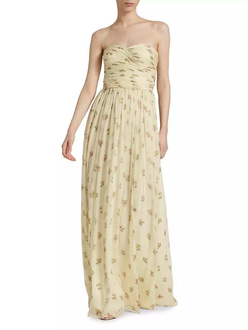 Estelle Strapless Floral Silk Gown Product Image