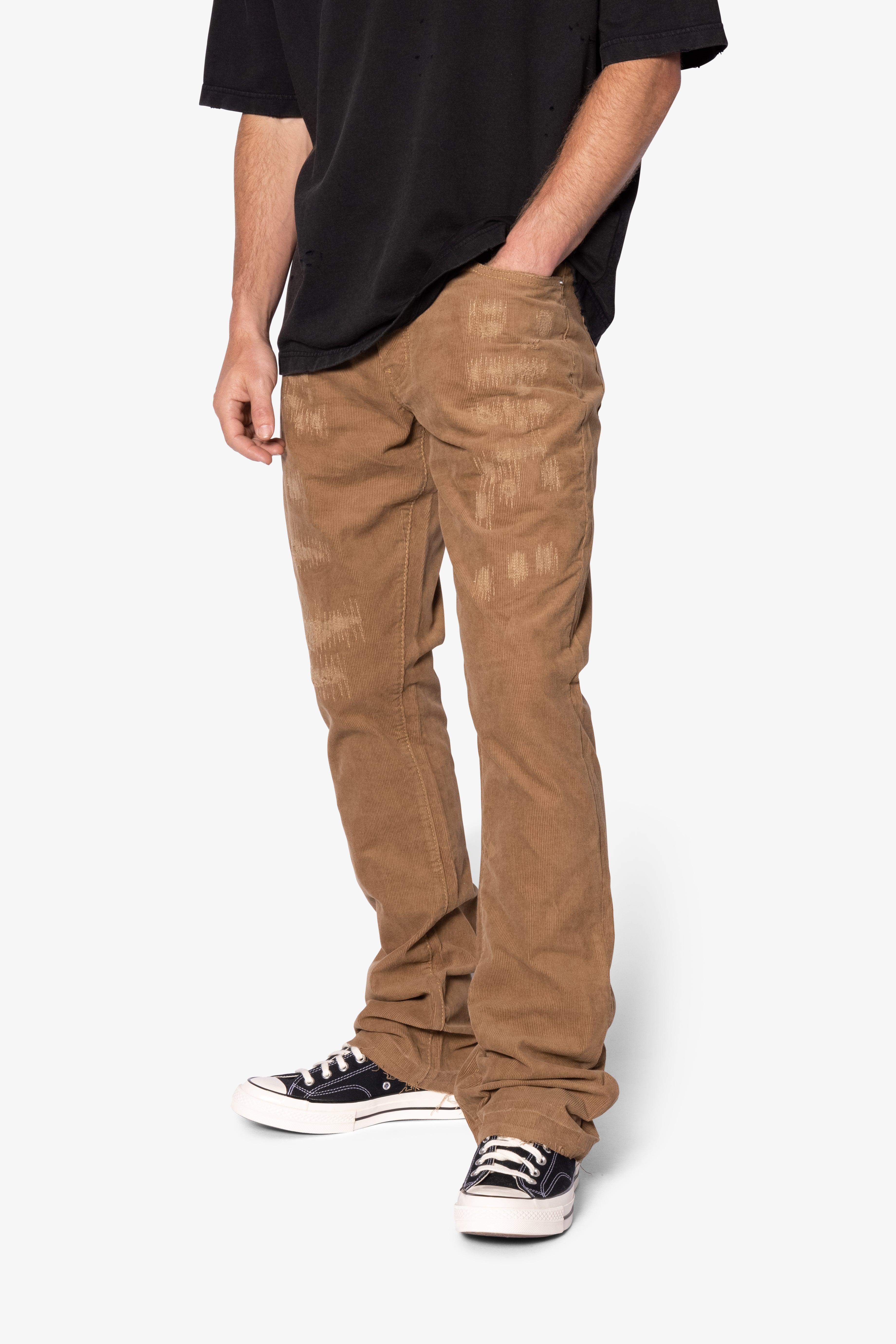 B682 Flare Corduroy Repaired Pants - Brown Product Image