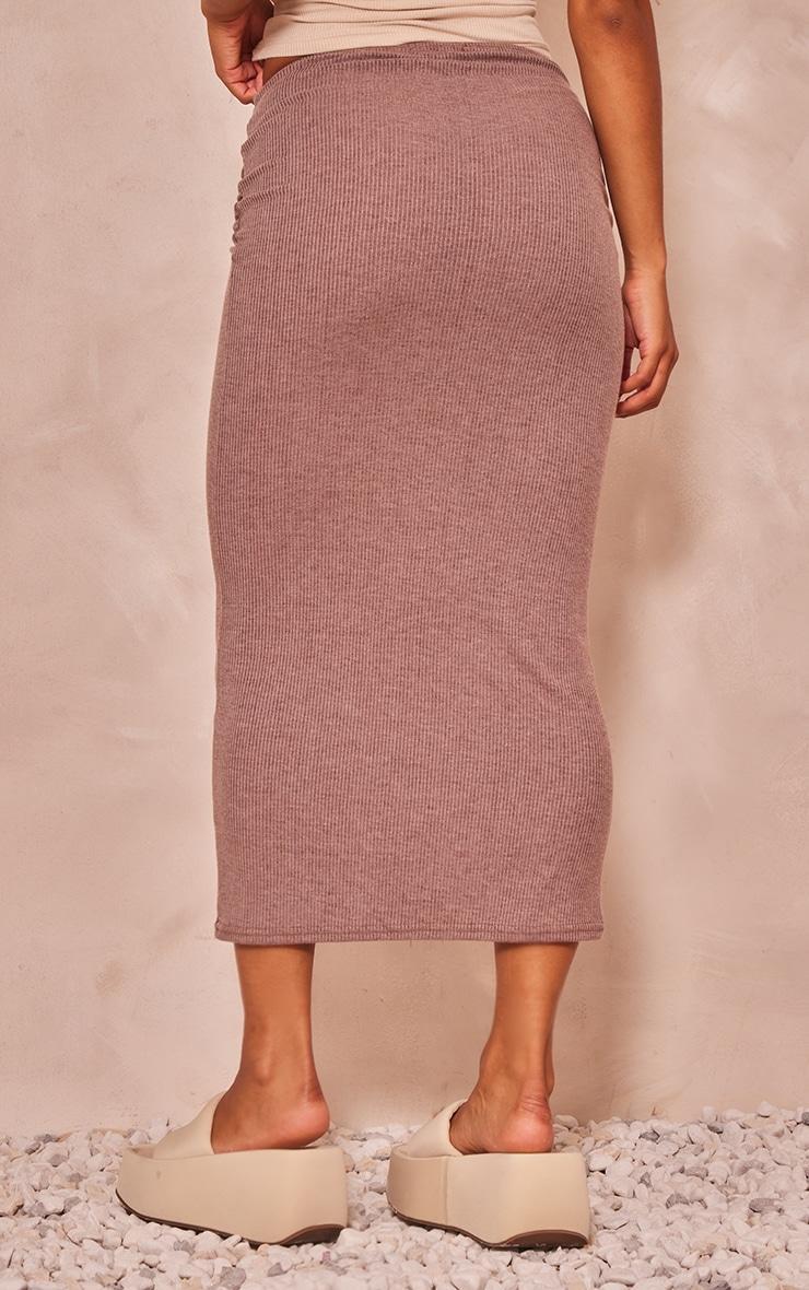 Taupe Contrast Rib Ruched Cut Out Maxi Skirt Product Image