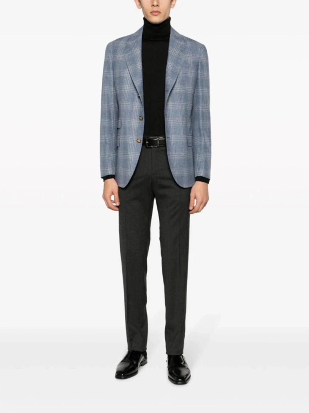 Plaid-check Single-breasted Blazer In Blue Product Image