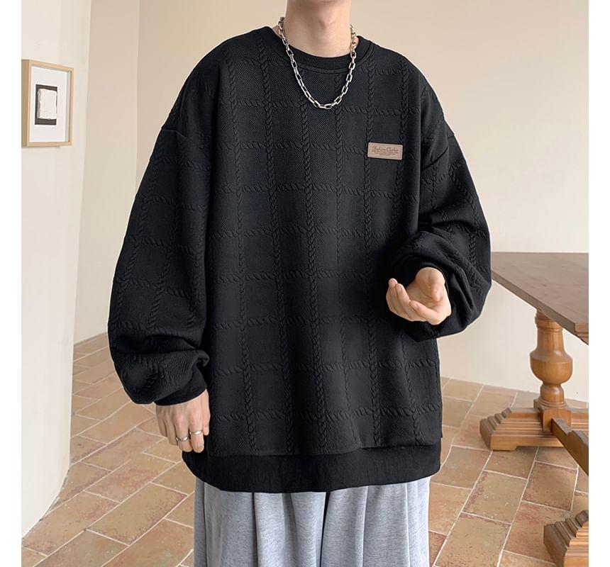 Crew Neck Plain Patterned Embossed Sweatshirt Product Image