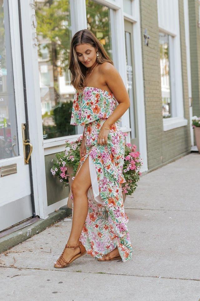 Multi Floral Strapless Slit Maxi Dress - FINAL SALE Product Image