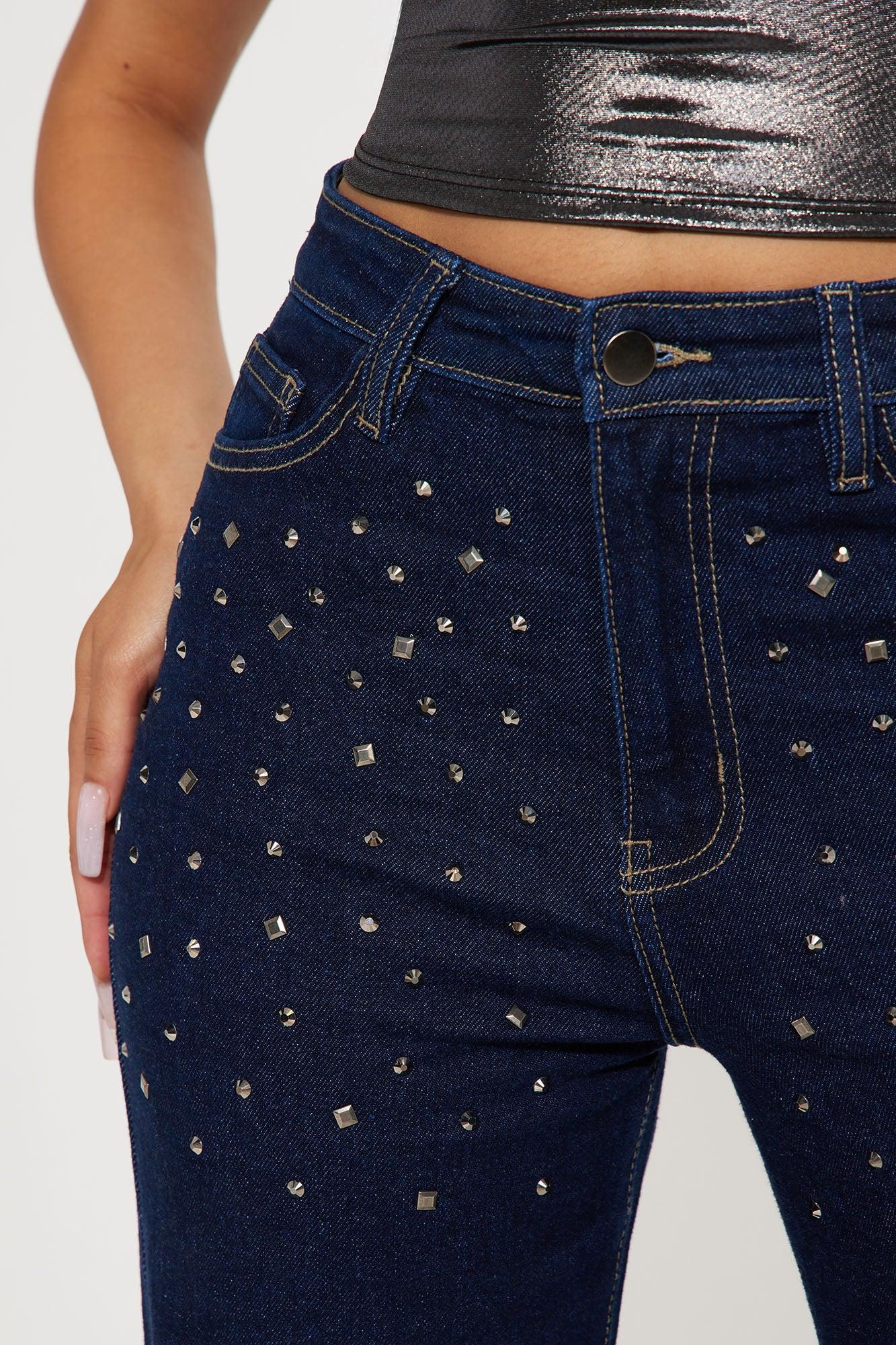 Sparkle And Shine Stretch Straight Leg Jeans - Dark Wash Product Image