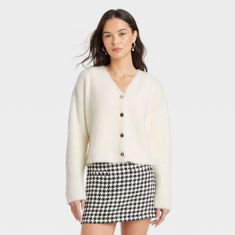 Womens Fuzzy Party Cardigan - A New Day Cream XL product image