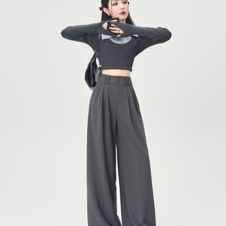 High Rise Plain Wide Leg Pants Product Image