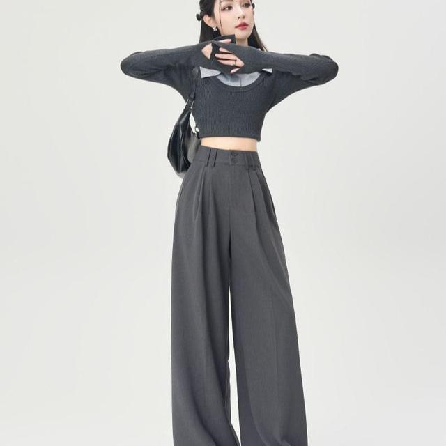 High Rise Plain Wide Leg Pants Product Image