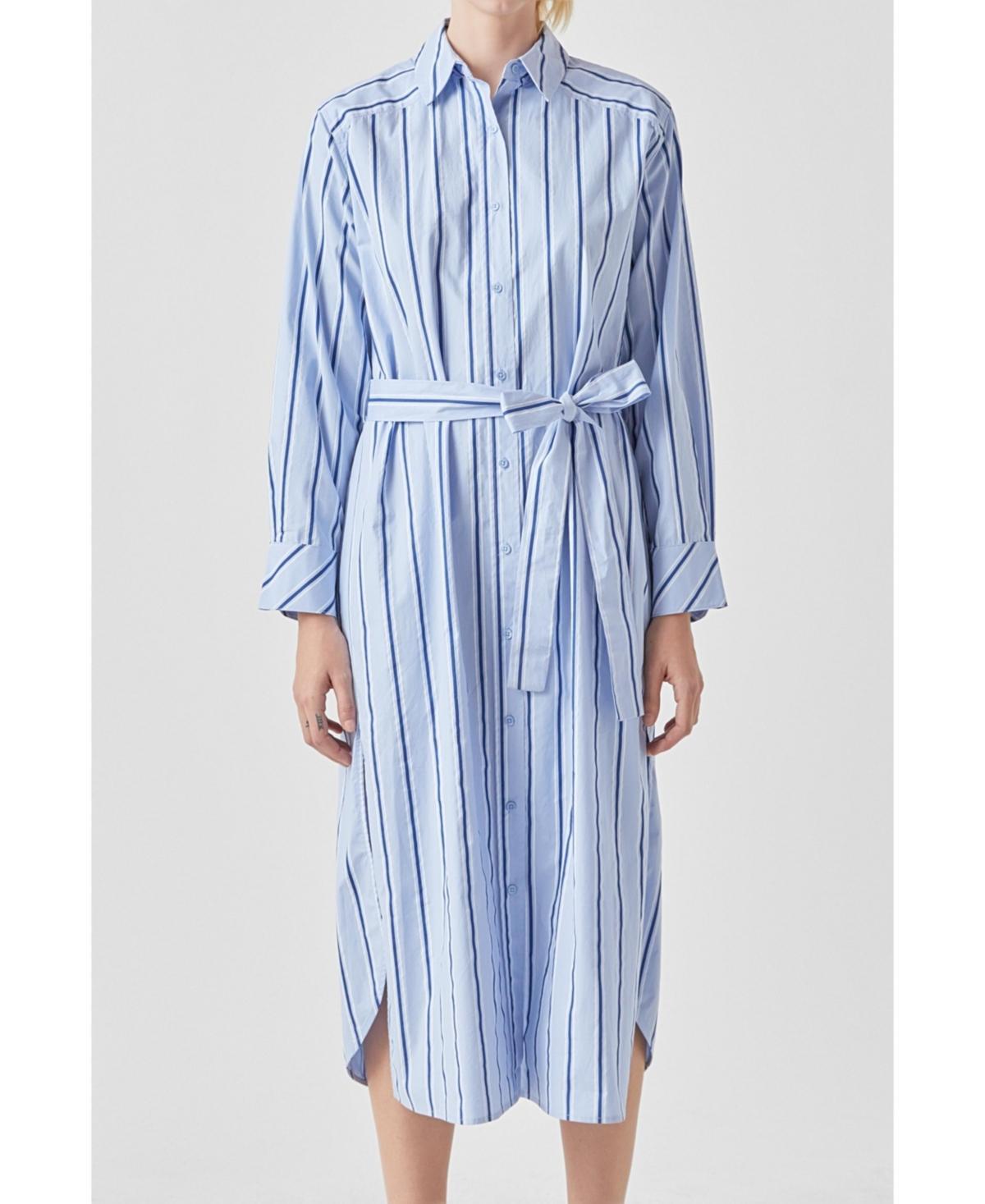 Womens Striped Maxi Shirt Dress - Powder blue Product Image