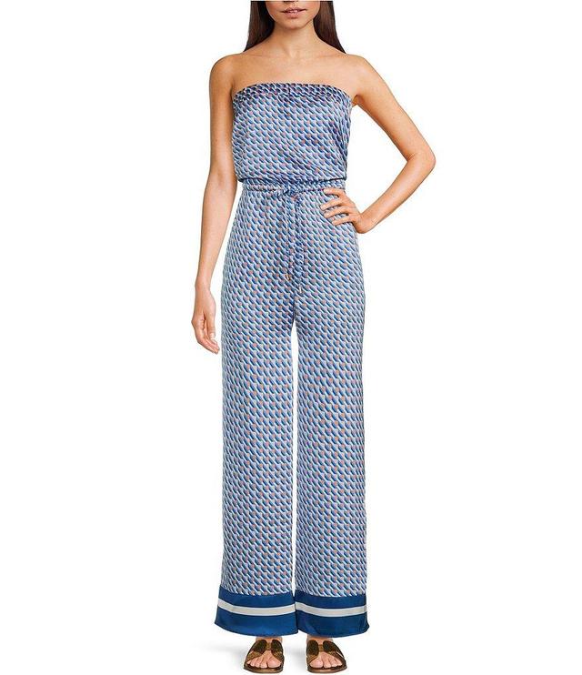 Skies Are Blue Printed Strapless Tie Waist Jumpsuit Product Image