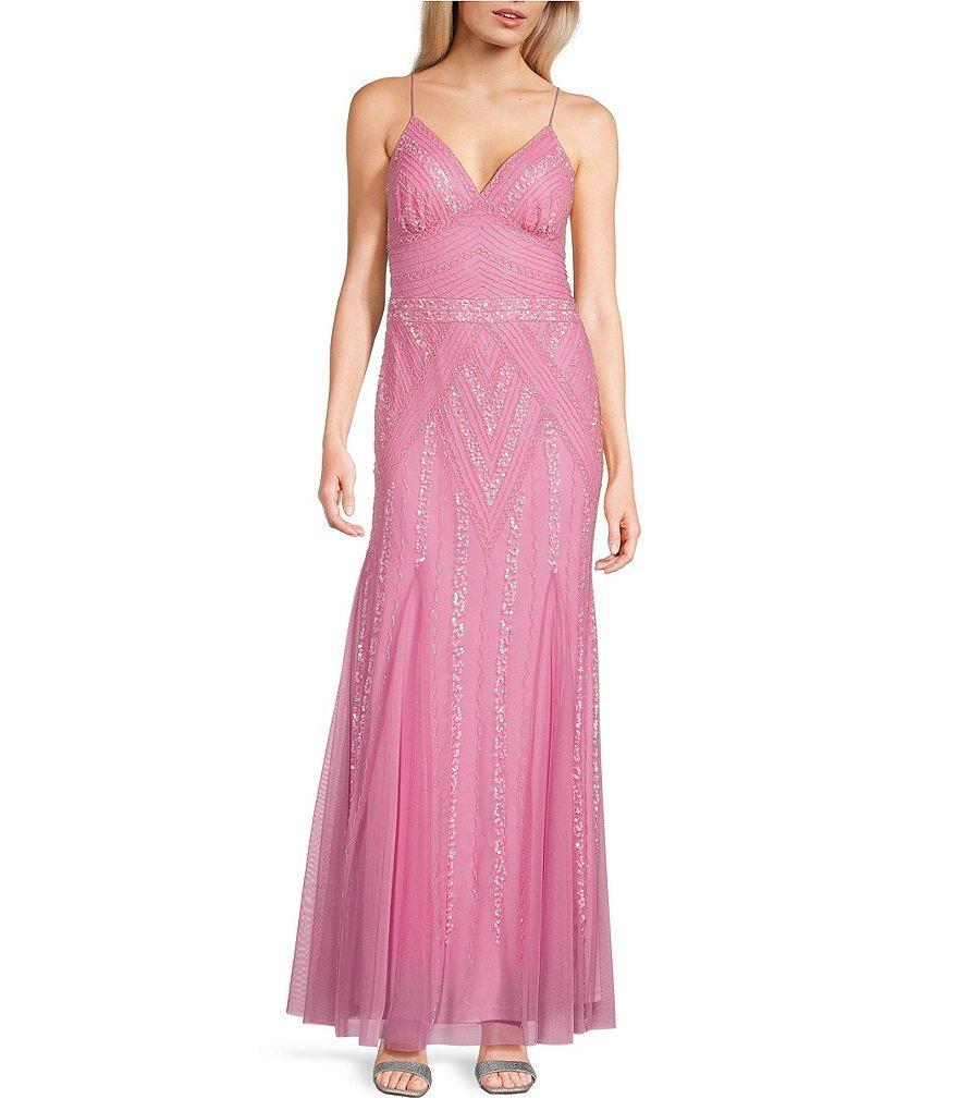 Jump Spaghetti Strap V-Neck Beaded Long Dress Product Image