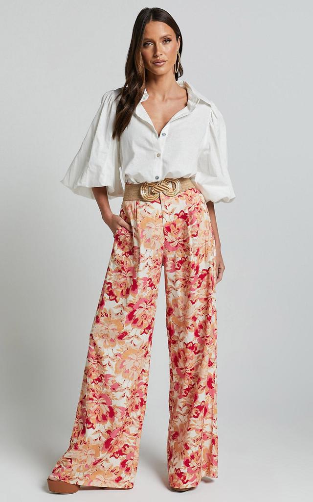 Amalie The Label - Lorete Linen Blend High Rise Wide Leg Pants in Sienna Print Product Image