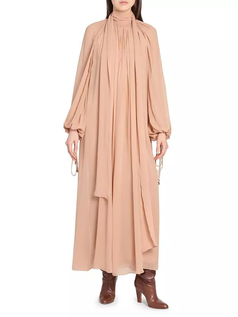 Draped Silk Blouson-Sleeve Maxi Dress Product Image