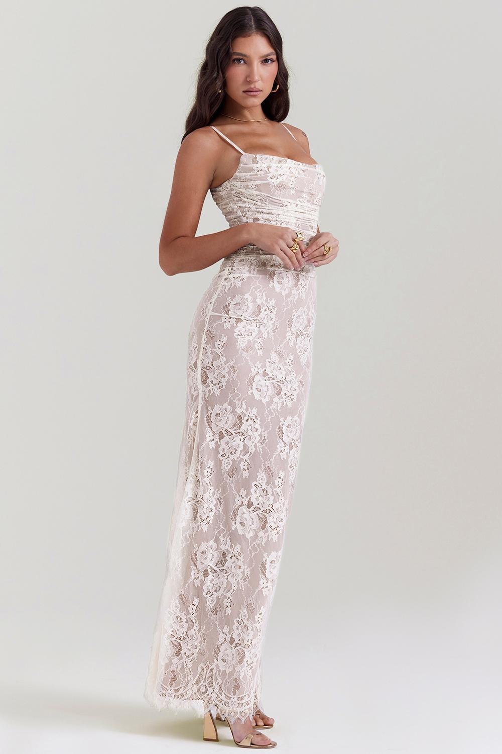 Artemis Vintage Cream Lace Maxi Dress Product Image