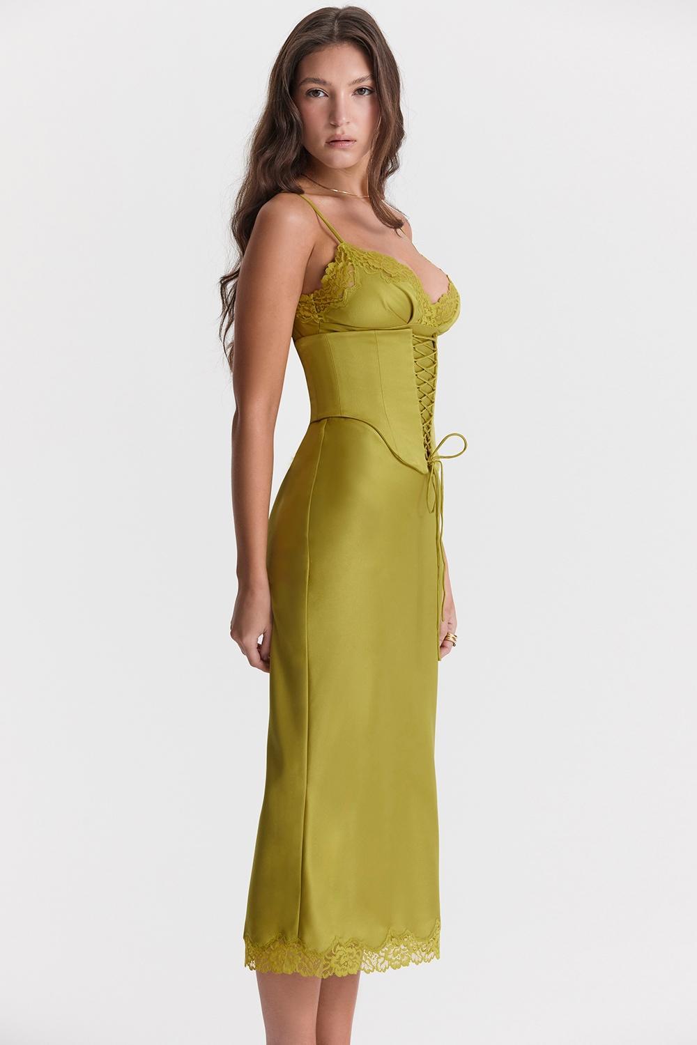 Salma Chartreuse Satin Slip Dress Product Image