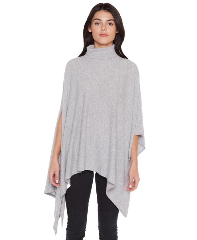 J Cashmere Womens 100% Pure Cashmere Turtle-Neck Asymmetric Poncho Sweater Product Image