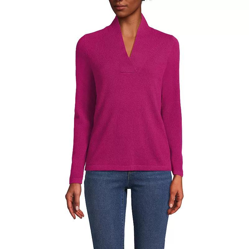 Womens Lands End Cashmere Shawl Neck Sweater Vivid Pink Product Image