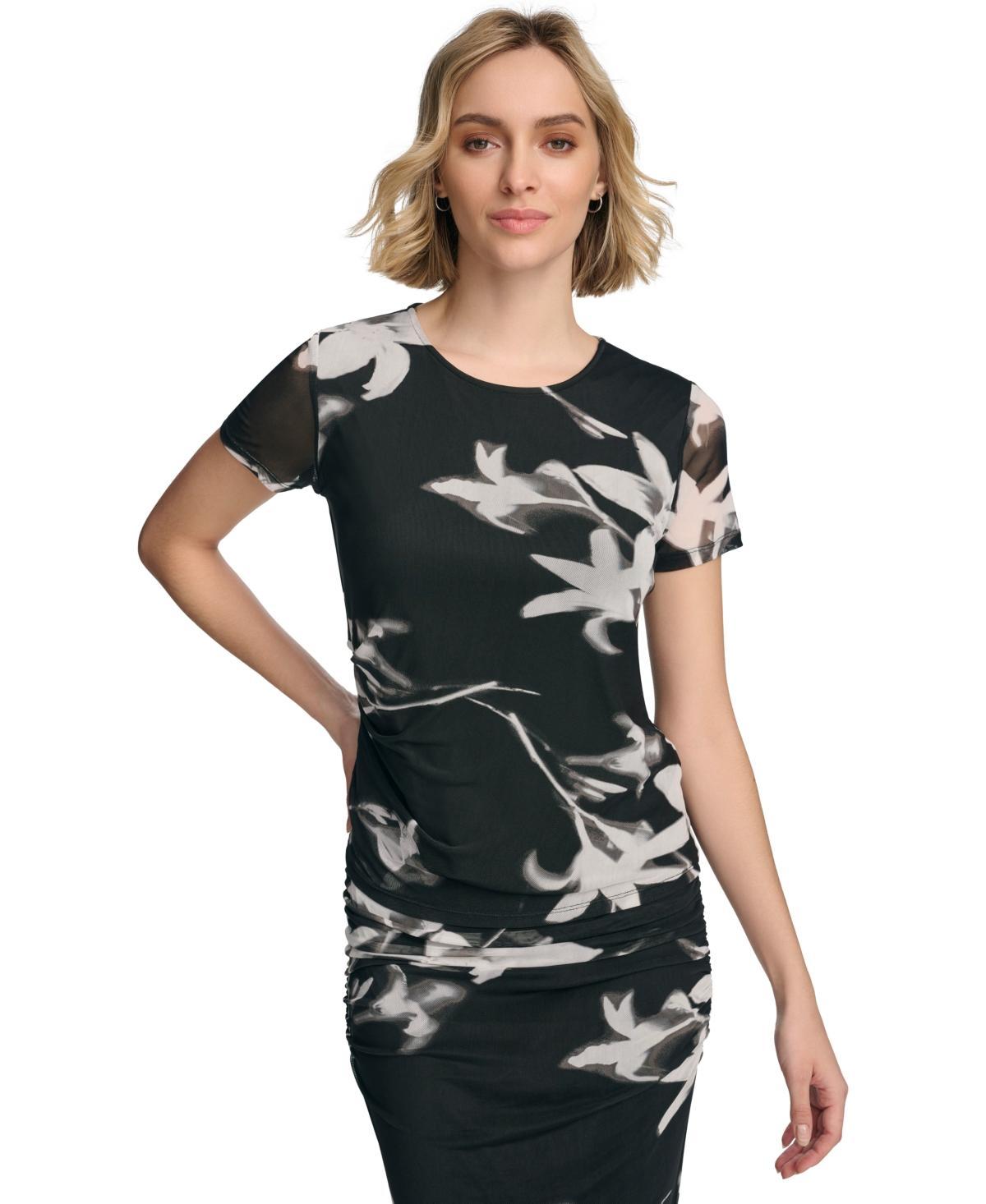 Calvin Klein Womens Short Sleeve Floral-Print Top Product Image