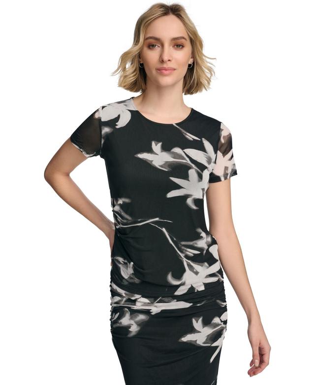 Calvin Klein Womens Short Sleeve Floral-Print Top Product Image