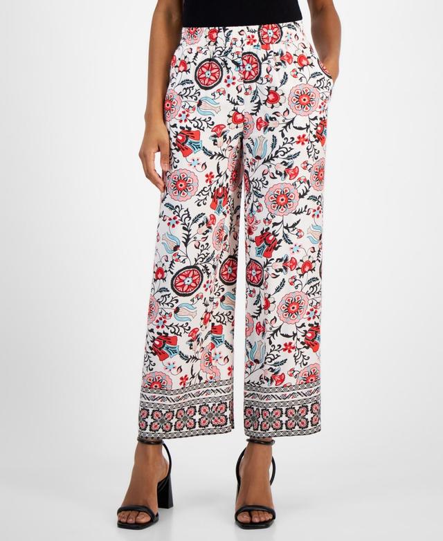 T Tahari Womens Printed Pull-On Wide-Leg Pants Product Image