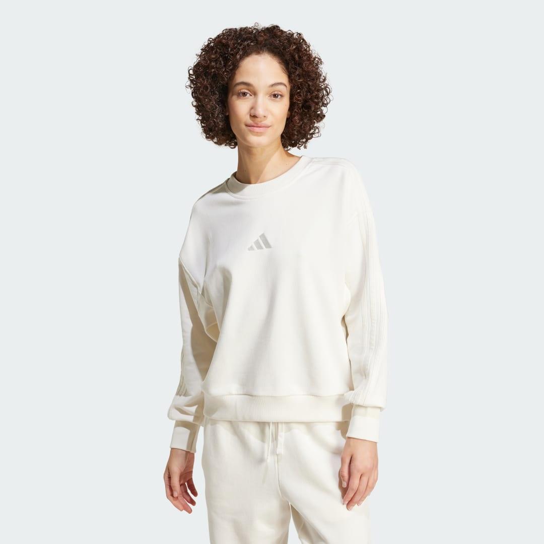 adidas ALL SZN French Terry 3-Stripes Loose Sweatshirt Off White L Womens Product Image