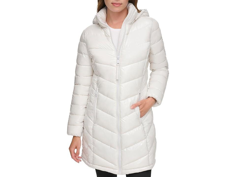 Calvin Klein Chevron Walker Puffer (Silver Smoke) Women's Jacket Product Image