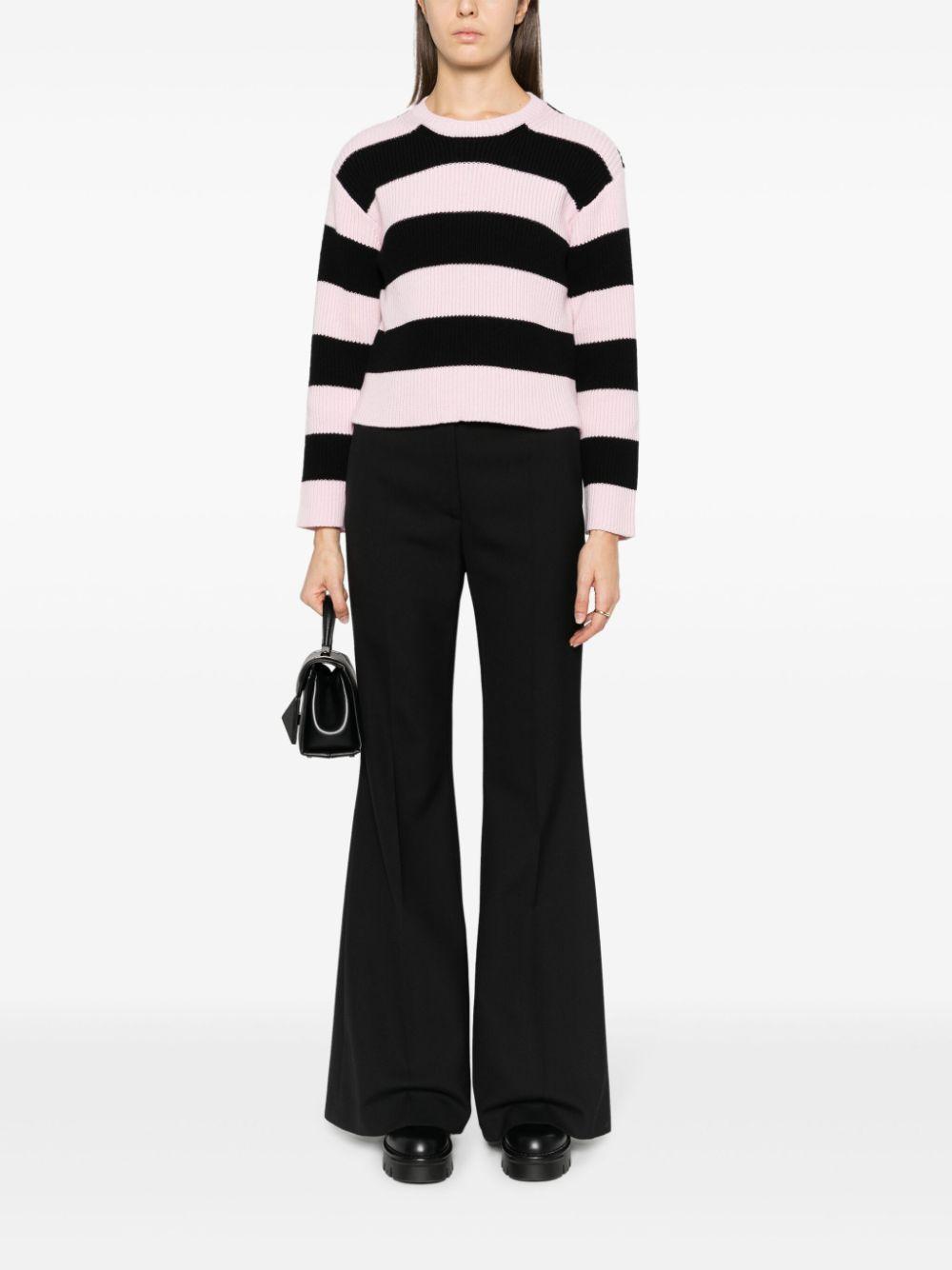 VALENTINO Striped Virgin Wool Jumper In Nero Product Image