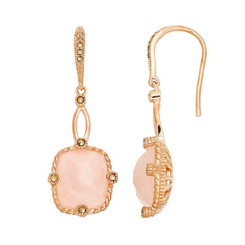 Lavish by TJM 18k Rose Gold Over Silver Rose Quartz Drop Earrings, Womens, Multicolor Product Image