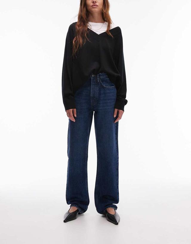 Topshop straight Kort jeans in rich blue  Product Image