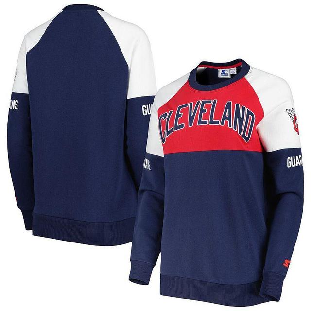 Womens Starter Navy/Red Cleveland Guardians Baseline Raglan Pullover Sweatshirt Grd Blue Product Image