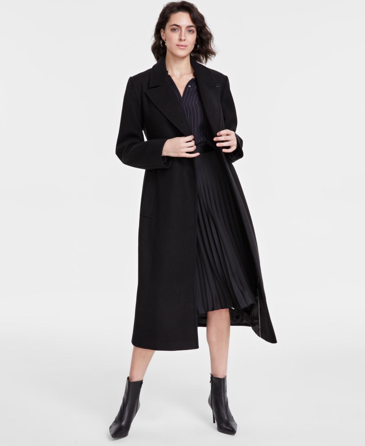 Dkny Womens Notched-Collar Double-Breasted Wrap Coat Product Image