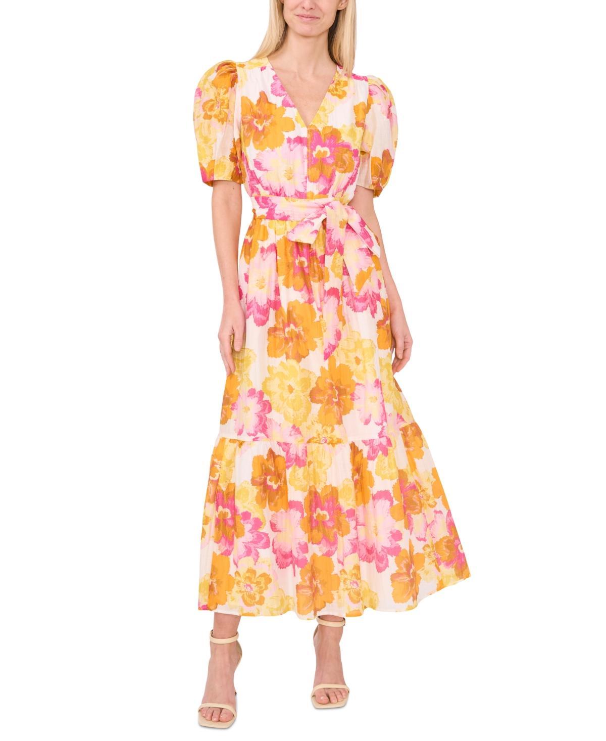 CeCe Womens Puff-Sleeve Floral Maxi Dress Product Image