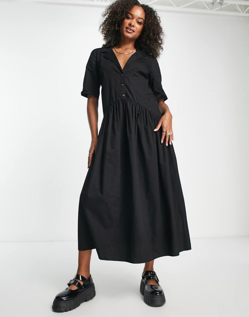 ASOS DESIGN Tall twill collared button midi smock dress Product Image