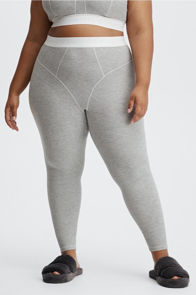 Fabletics Fabletics Waffle High-Waisted Legging Womens Light Grey Heather/White Logo plus Size 4X Product Image