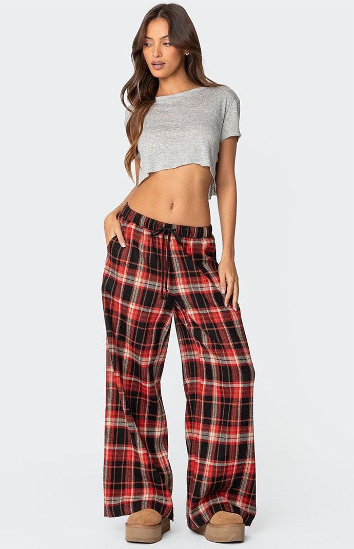 Edikted Womens Lounge Around Plaid Wide Leg Pants product image