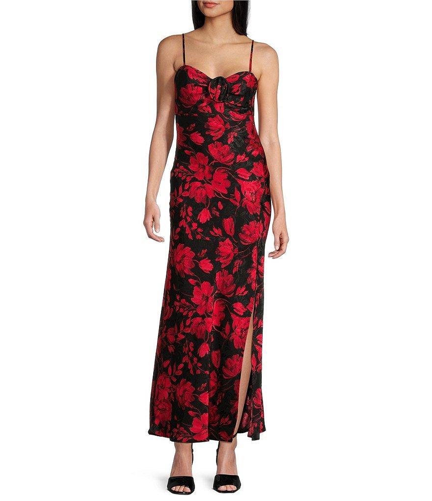 Next Up Adjustable Spaghetti Strap Sweetheart Rosette Floral Dress Product Image