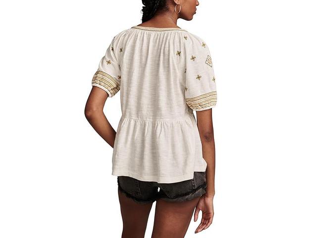 Lucky Brand Easy Embroidered Babydoll Top (Cream) Women's Clothing Product Image