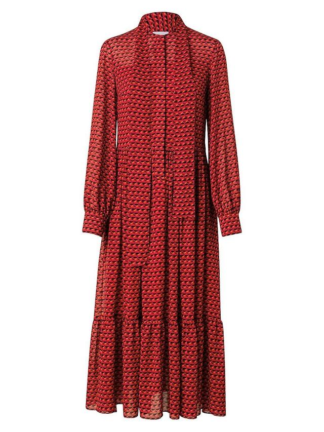 Akris punto Flamingo Dot Print Long Sleeve Crepe Midi Dress Product Image